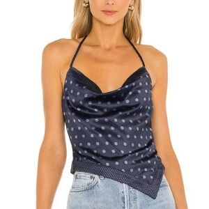 Camila Coelho Pauleta Top in Blue Polka Dot